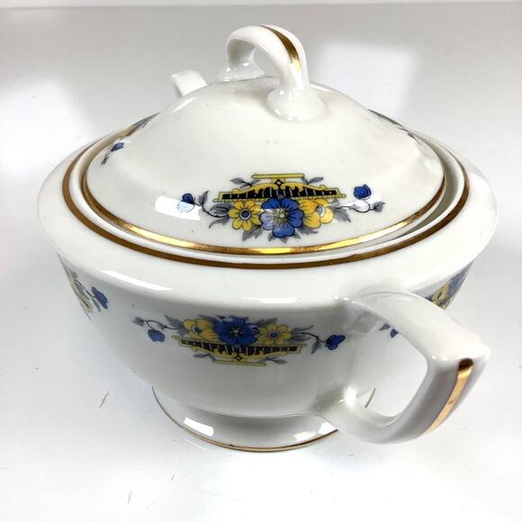 Vtg Art Deco Pattern Sugar Bowl with Lid Made in USA Porcelain China VGC - Picture 2 of 5